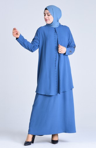 Robe de Soirée Perlées Grande Taille 1307-04 İndigo 1307-04