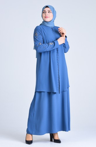 Robe de Soirée Perlées Grande Taille 1307-04 İndigo 1307-04