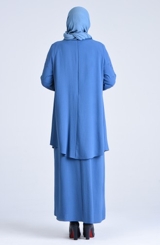 Robe de Soirée Perlées Grande Taille 1307-04 İndigo 1307-04