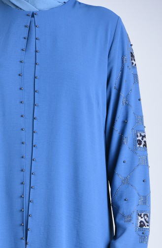 Robe de Soirée Perlées Grande Taille 1307-04 İndigo 1307-04