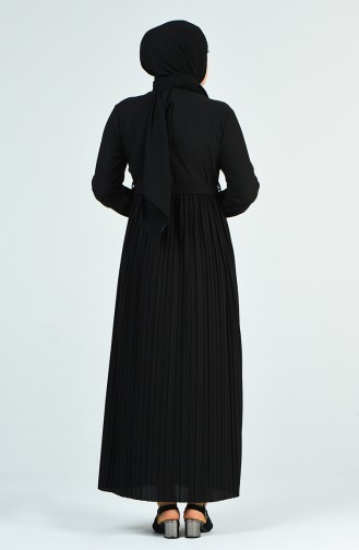 Büyük Beden Piliseli Kuşaklı Elbise 8055-02 Siyah