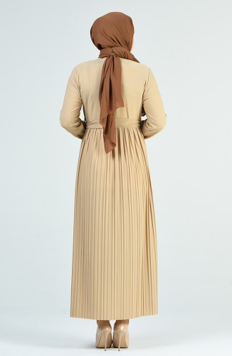 Plus Size Pleated Belted Dress 8055-04 Beige 8055-04