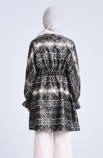 Leopar Desen Saten Tunik 2106-02 Siyah Kahverengi