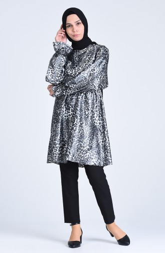 Leopard Pattern Satin Tunic 2107-01 Gray Black 2107-01