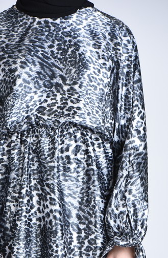 Leopard Pattern Satin Tunic 2107-01 Gray Black 2107-01