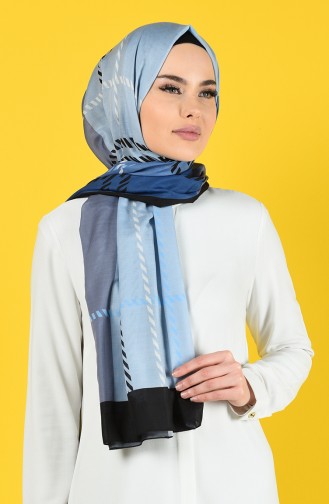 Patterned Cotton Shawl 95337-02 İndigo 95337-02