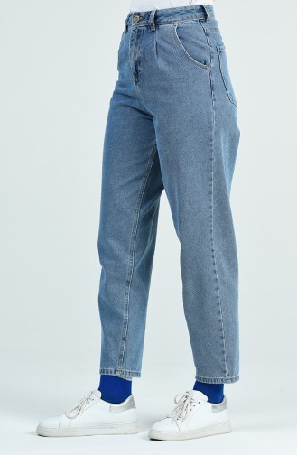 Mom Jeans Pants with Pocket 9109-01 Blue Jeans 9109-01