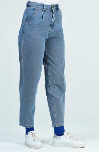 Mom Jeans Pants with Pocket 9109-01 Blue Jeans 9109-01