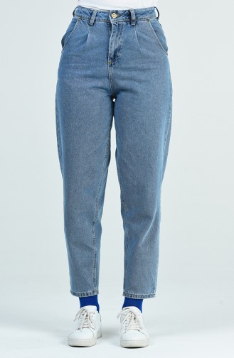 Mom Jeans Pants with Pocket 9109-01 Blue Jeans 9109-01