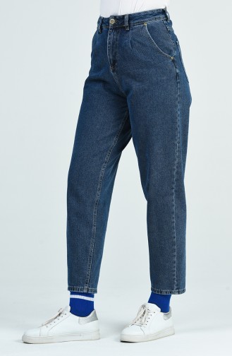 Mom Jeans Pants with Pockets 9109-02 Navy Blue 9109-02