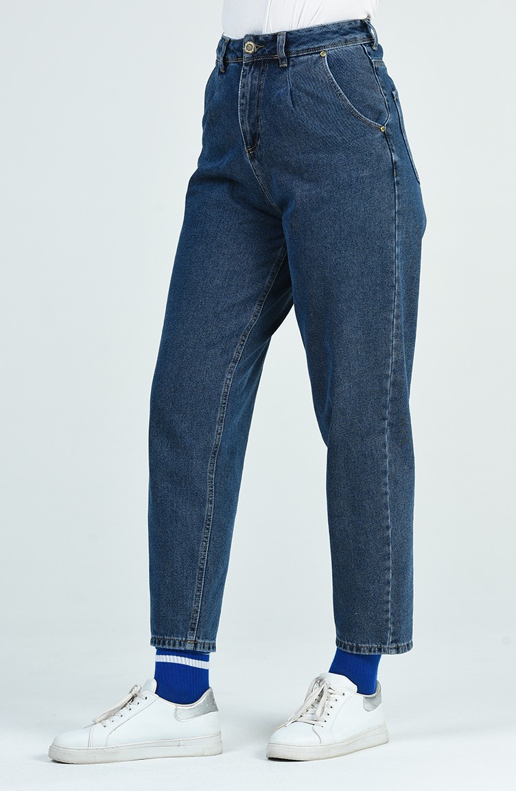 Mom Jeans Pants Pockets Navy 9109-02 | Sefamerve