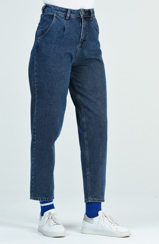 Mom Jeans Pants with Pockets 9109-02 Navy Blue 9109-02