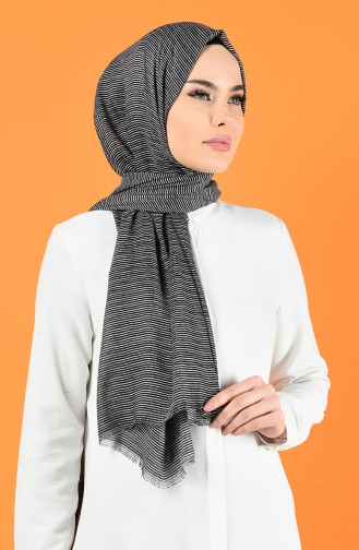 Desenli Pamuk Şal 901609-14 Siyah