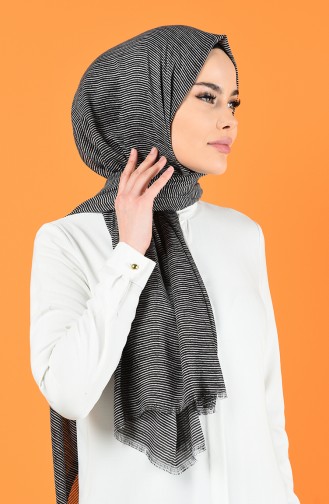 Desenli Pamuk Şal 901609-14 Siyah