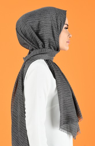 Desenli Pamuk Şal 901609-14 Siyah