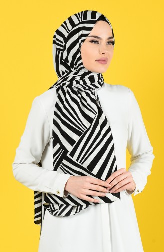 Patterned Medina Silk Shawl 70155-02 Black Off white 70155-02