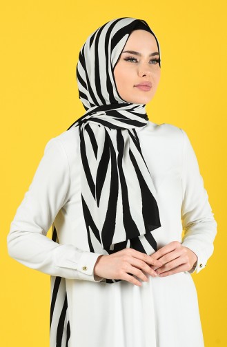 Patterned Medina Silk Shawl 70155-04 Off white Black 70155-04