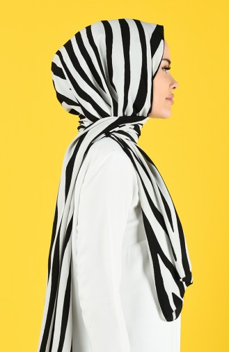 Patterned Medina Silk Shawl 70155-04 Off white Black 70155-04