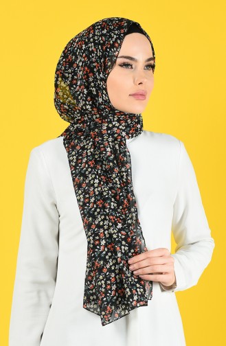 Floral Pattern Chiffon Shawl 26065-01 Red Black 26065-01