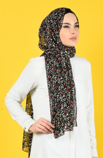 Floral Pattern Chiffon Shawl 26065-01 Red Black 26065-01