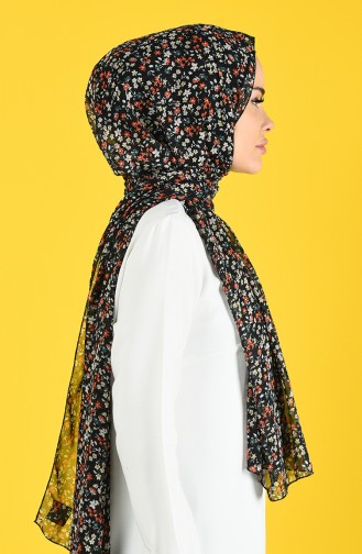 Floral Pattern Chiffon Shawl 26065-01 Red Black 26065-01