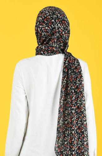 Floral Pattern Chiffon Shawl 26065-01 Red Black 26065-01