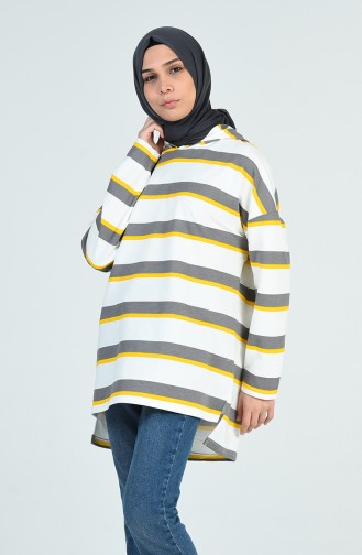 Çizgili Sweatshirt 0701-02 Sarı Gri