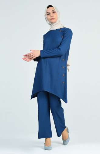 Düğme Detaylı Tunik Pantolon İkili Takım 0214-04 İndigo