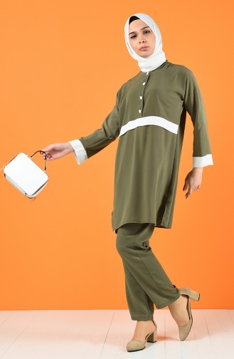 Geknöpfte Tunika Hose Doppel Set 6572-01 Khaki 6572-01