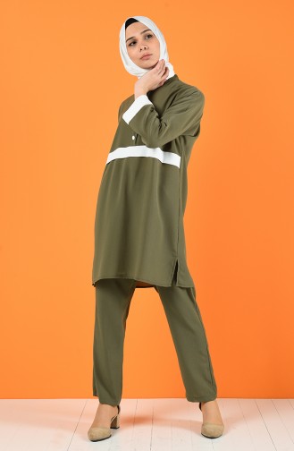 Geknöpfte Tunika Hose Doppel Set 6572-01 Khaki 6572-01