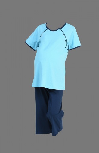 Women s Pregnant Short Sleeve Capri Pyjama Suit 802141-A Blue 802141-A