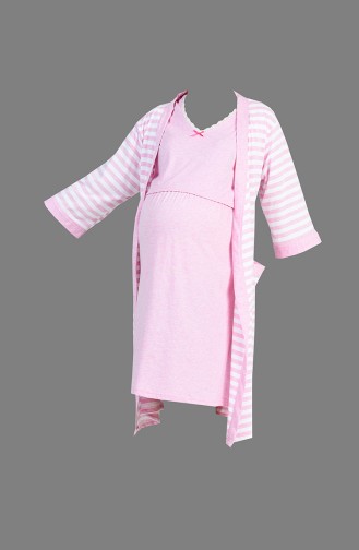طقم قميص نوم طويل للأمومة لون وردي 909044-B