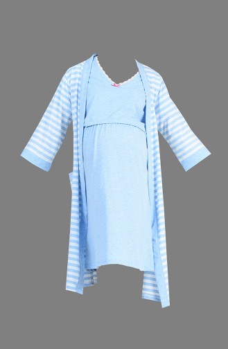 طقم قميص نوم طويل للأمومة لون أزرق 909044-C