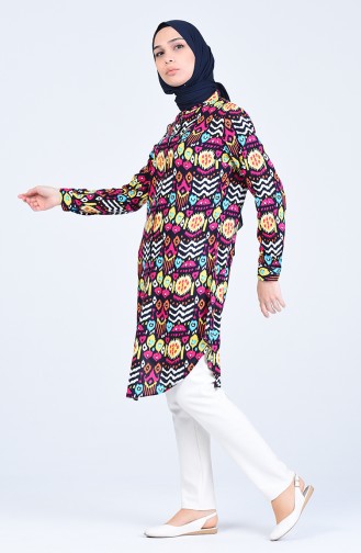 Patterned Viscose Tunic 6455-01 Black Fuchsia 6455-01