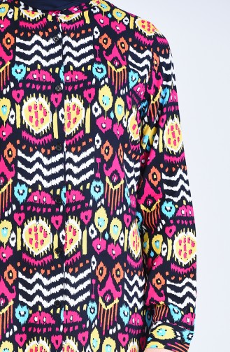 Patterned Viscose Tunic 6455-01 Black Fuchsia 6455-01