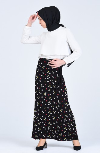 Flower Patterned Skirt 0762-01 Black 0762-01