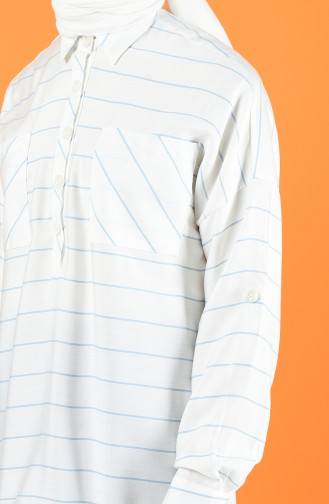 Cepli Çizgili Gömlek 1645-02 Beyaz Mavi