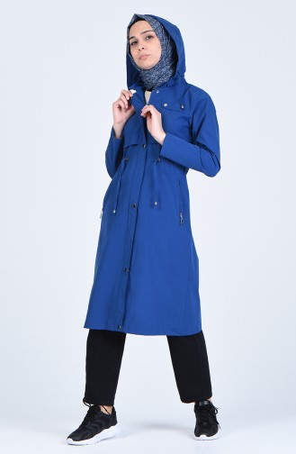 Trench Coat a Capuche 6093-07 İndigo Foncé 6093-07