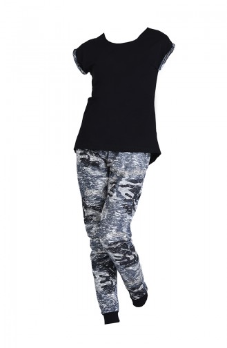 Ladies Short Sleeve Pajama Set 903020-a Black 903020-A