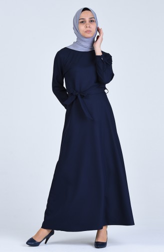 Belted Straight Dress 5290b-02 Navy Blue 5290B-02