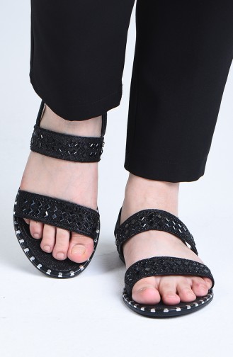 Women s Stoned Sandals 0005-01 Black Silvery 0005-01