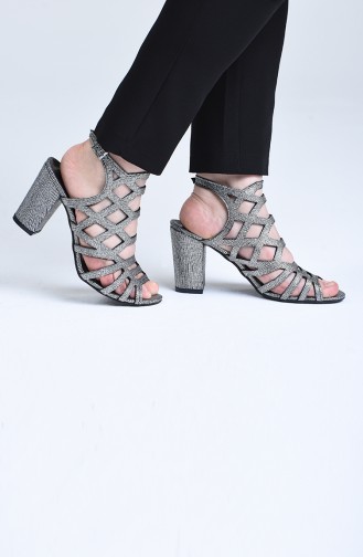 Bayan Lazer Kesim Topuklu Ayakkabı 0072-01 Gümüş