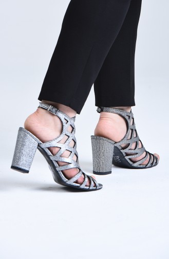 Bayan Lazer Kesim Topuklu Ayakkabı 0072-01 Gümüş