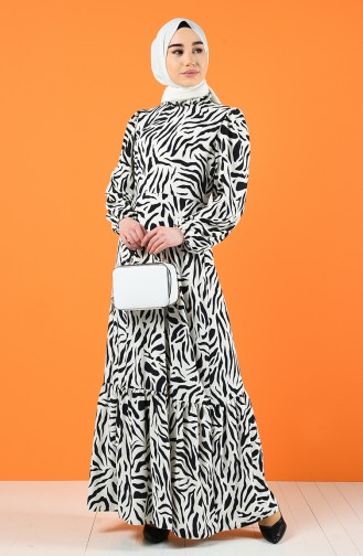 Zebra Desen Elbise 8178-01 Siyah Beyaz