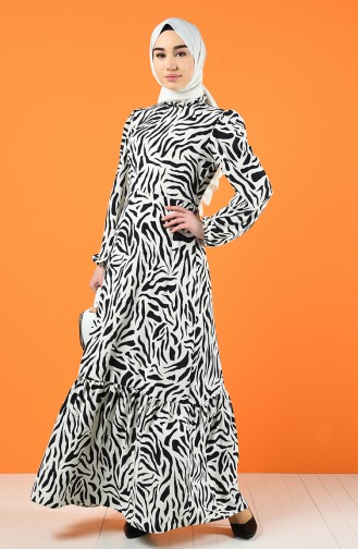 Zebra Desen Elbise 8178-01 Siyah Beyaz