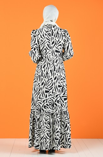Zebra Desen Elbise 8178-01 Siyah Beyaz