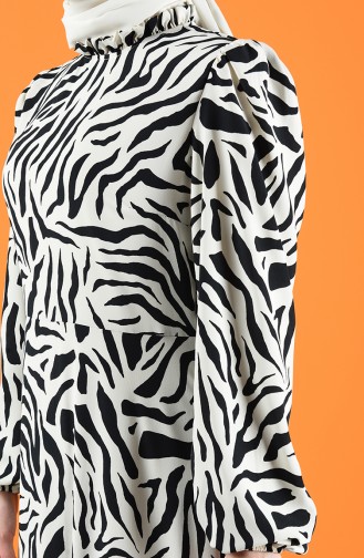 Zebra Desen Elbise 8178-01 Siyah Beyaz