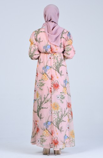 Flower Patterned Dress 07003-02 Powder 07003-02