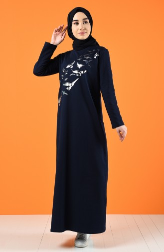 Printed Two Thread Dress 5042-05 Navy Blue 5042-05