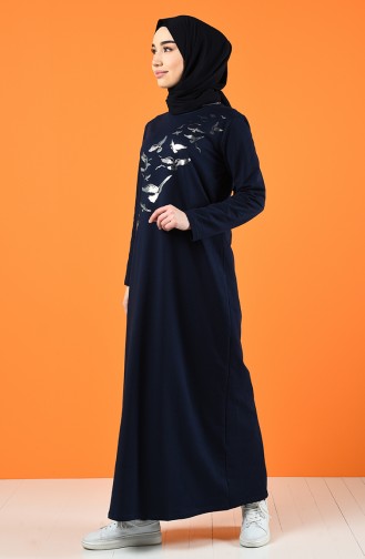 Printed Two Thread Dress 5042-05 Navy Blue 5042-05